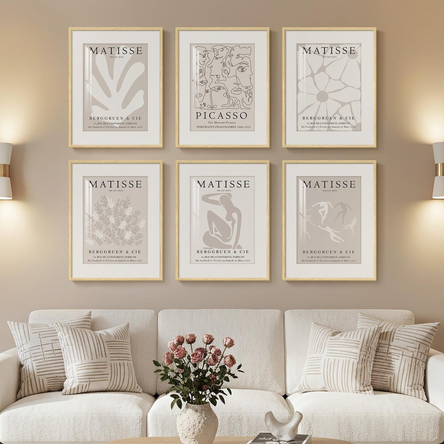 Framed Boho Black and White Abstract Wall Art, Set of 6 Modern Canvas Prints Paintings Artwork for Walls, Minimalist Geometric Pictures for Living Room Bedroom Office Bathroom Wall Decor 11x14 Inch