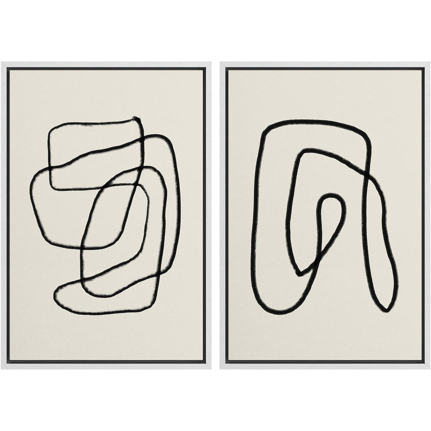 SIGNWIN Framed Canvas Print Wall Art Set Geometric Mid-Century Spiral Collage Abstract Shapes Cozy Neutral Minimal Decorative Nordic Zen Bohemian for Living Room, Bedroom, Office - 16"x24"x2 Black