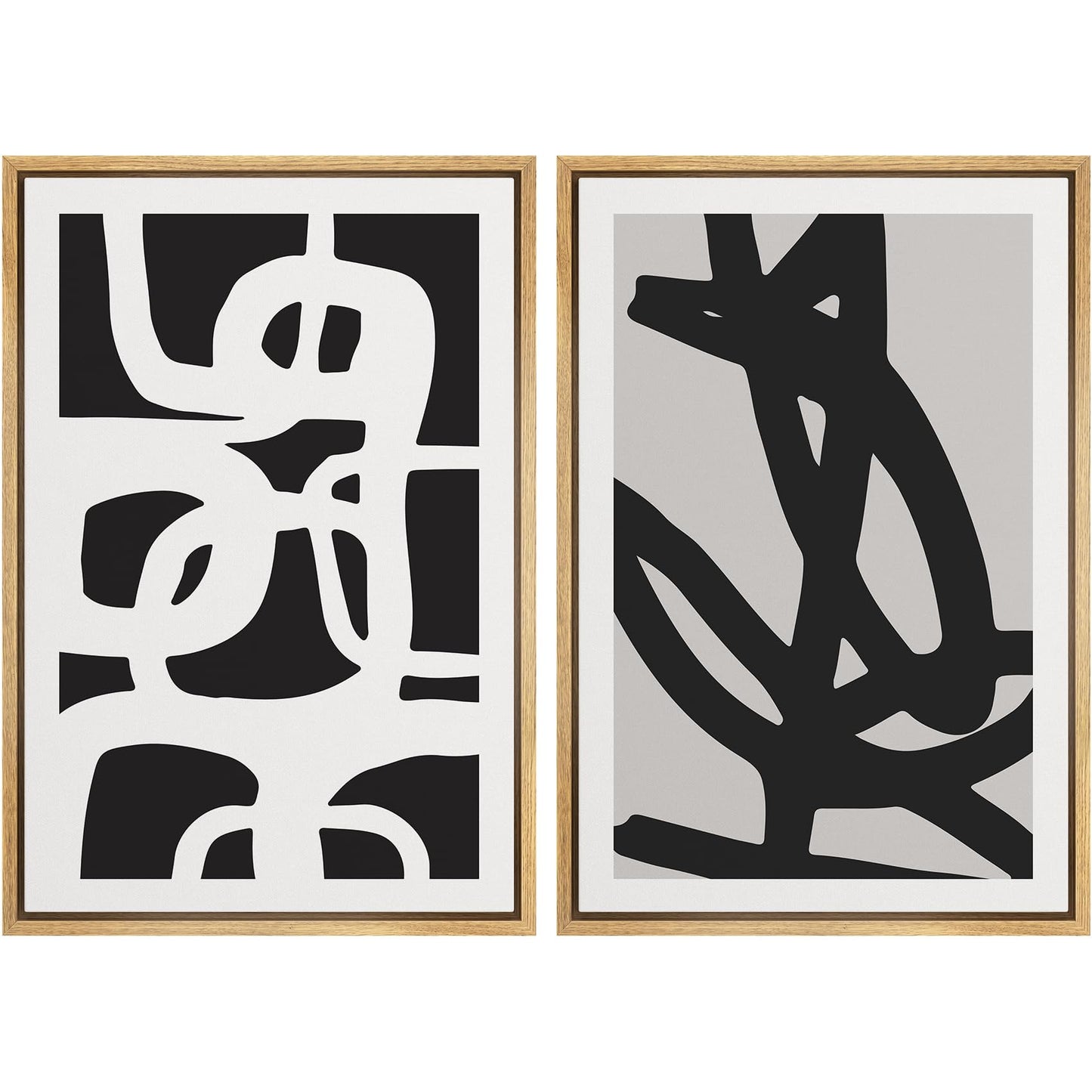 SIGNWIN Framed Canvas Print Wall Art Set Geometric Mid-Century Spiral Collage Abstract Shapes Cozy Neutral Minimal Decorative Nordic Zen Bohemian for Living Room, Bedroom, Office - 16"x24"x2 Black