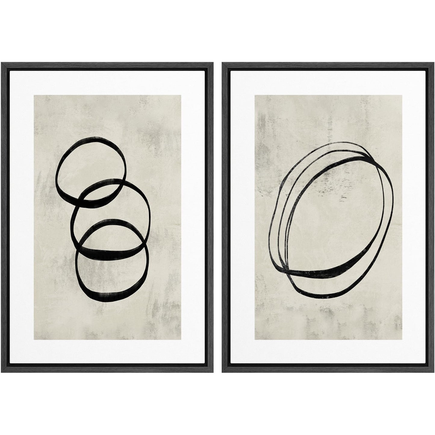 SIGNWIN Framed Canvas Print Wall Art Set Geometric Mid-Century Spiral Collage Abstract Shapes Cozy Neutral Minimal Decorative Nordic Zen Bohemian for Living Room, Bedroom, Office - 16"x24"x2 Black