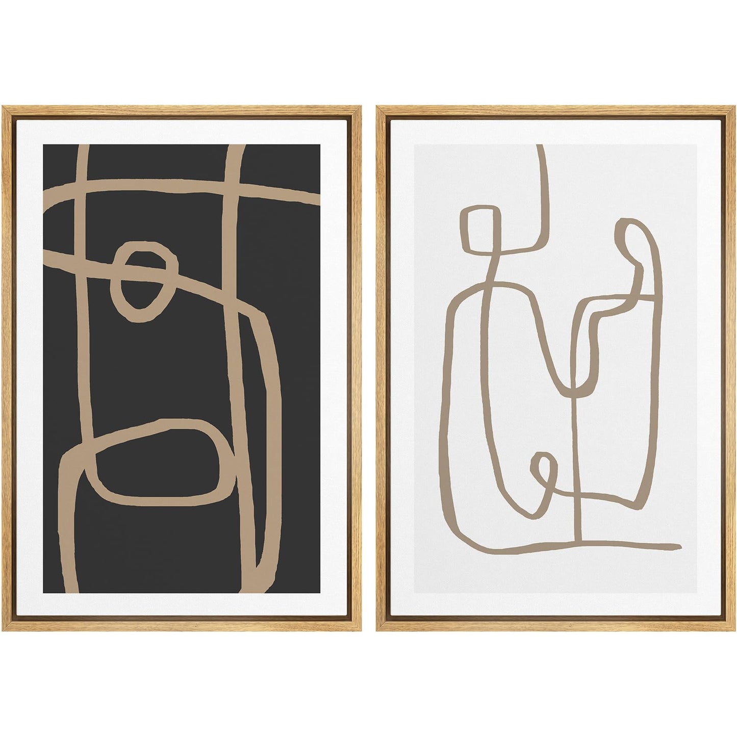 SIGNWIN Framed Canvas Print Wall Art Set Geometric Mid-Century Spiral Collage Abstract Shapes Cozy Neutral Minimal Decorative Nordic Zen Bohemian for Living Room, Bedroom, Office - 16"x24"x2 Black