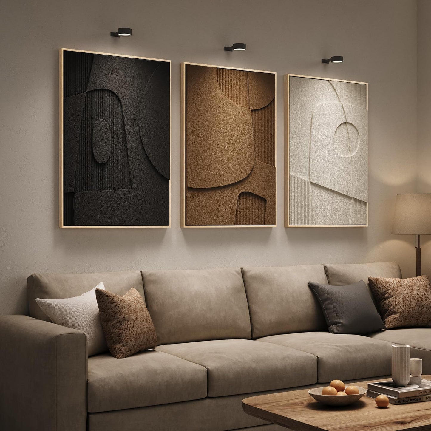 3D Textured Framed Abstract Wall Art, 3 Piece Modern Paintings Artwork for Walls, Black White Brown Geometric Sandstone Texture Pictures for Living Room Dining Room Bedroom Office Wall Decor 16x24 In