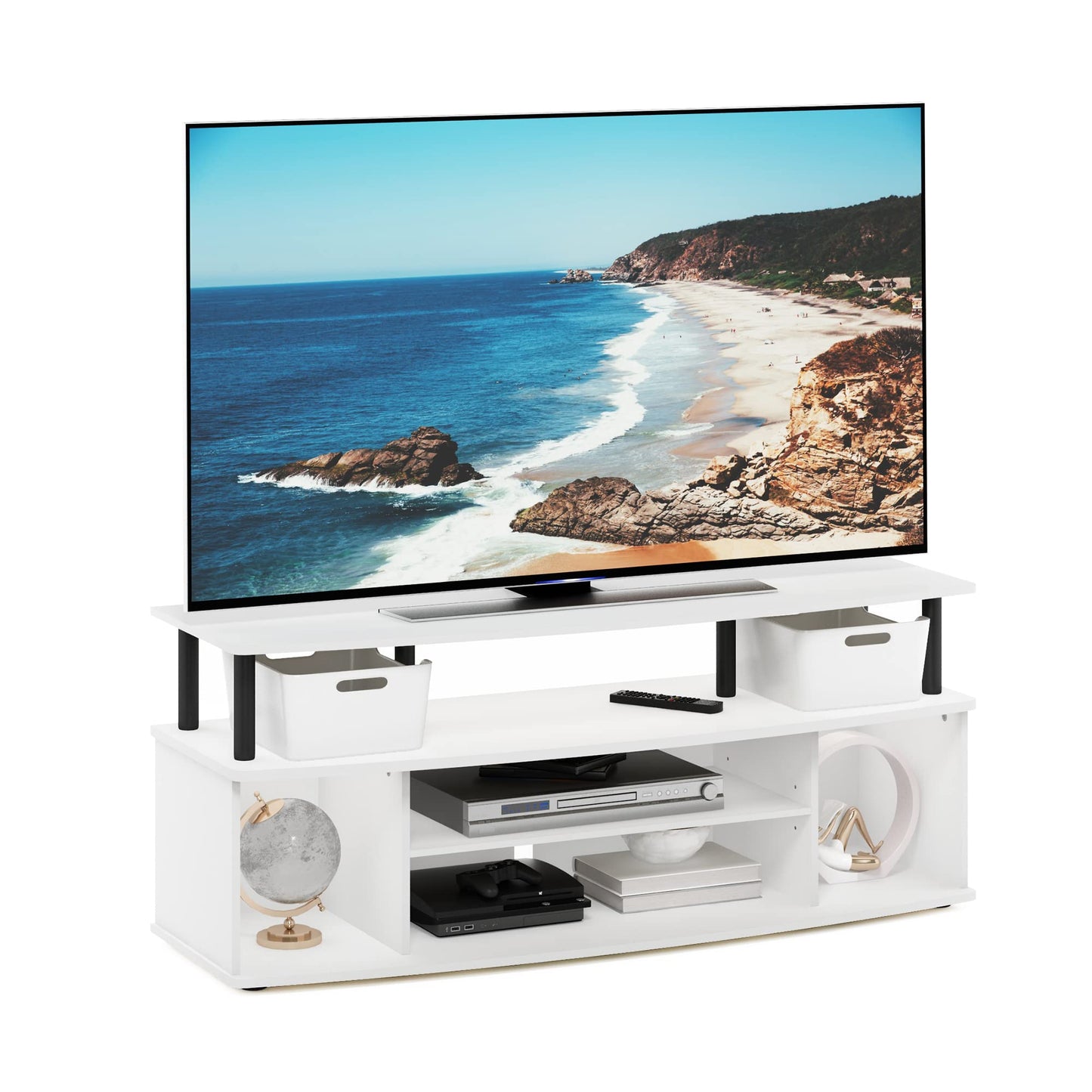 Furinno Jaya Large Entertainment Center Stand Unit/TV for up to 55 inch, Amber Pine/Black