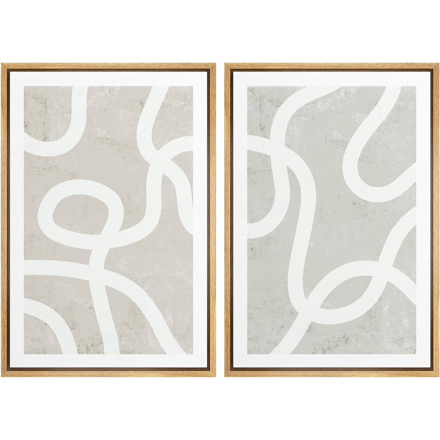 SIGNWIN Framed Canvas Print Wall Art Set Geometric Mid-Century Spiral Collage Abstract Shapes Cozy Neutral Minimal Decorative Nordic Zen Bohemian for Living Room, Bedroom, Office - 16"x24"x2 Black