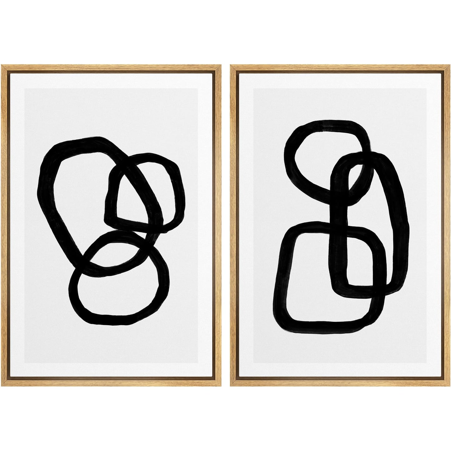 SIGNWIN Framed Canvas Print Wall Art Set Geometric Mid-Century Spiral Collage Abstract Shapes Cozy Neutral Minimal Decorative Nordic Zen Bohemian for Living Room, Bedroom, Office - 16"x24"x2 Black