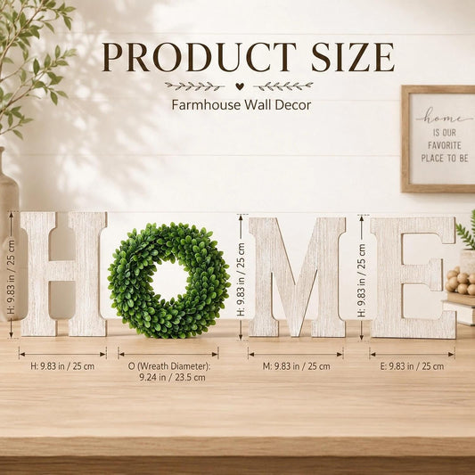 LOGOFUN Farmhouse Wall Home Sign Rustic Home Sign with Wreath Wooden Homes Hanging Letters Wall Art Wood Signs Decor for Living Room Kitchen
