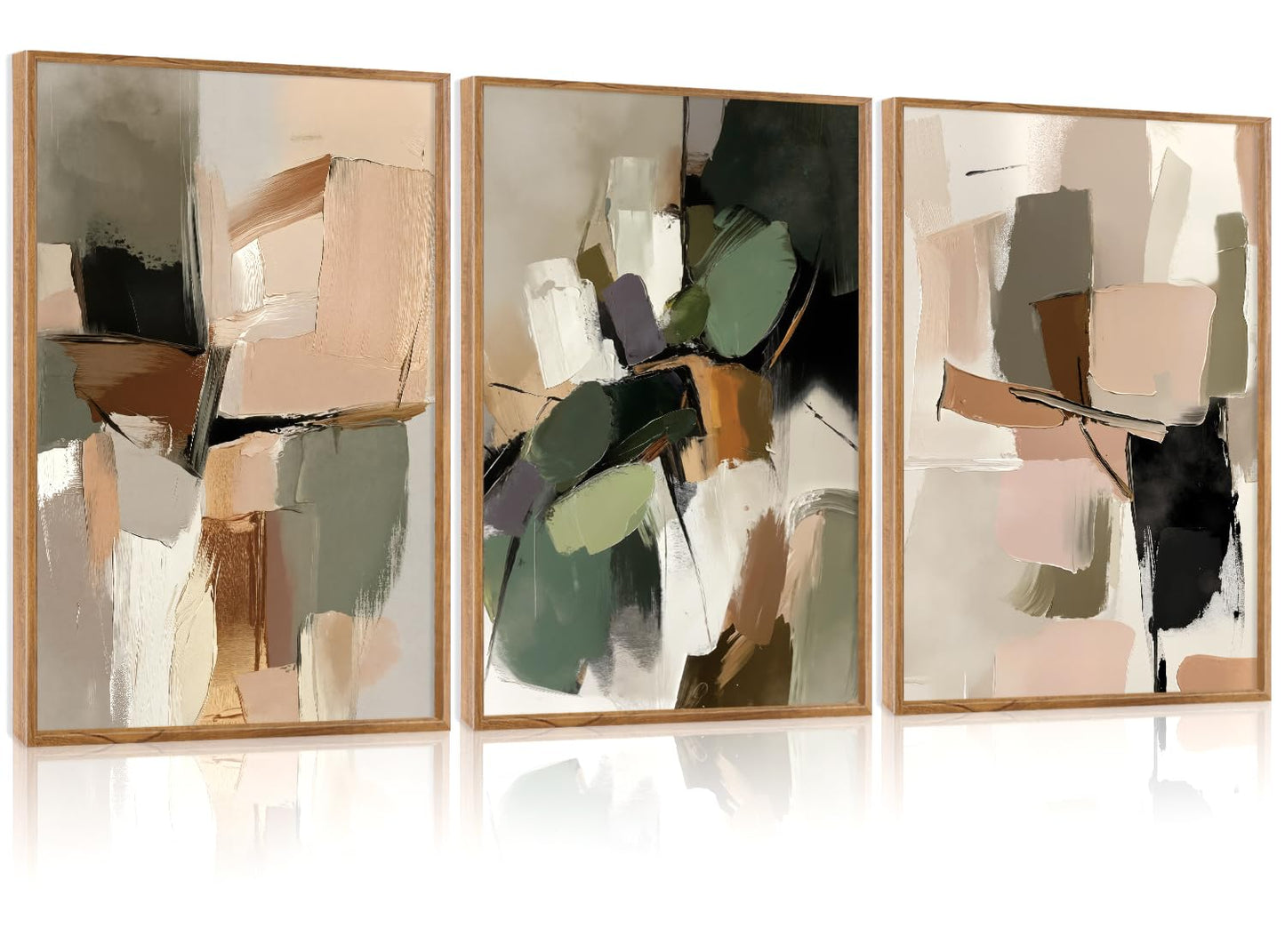 CHDITB Abstract Minimalist Framed Canvas Wall Art Set Of 3, Modern Mid Century Wall Decor, Geometric Line Textured Inspired Artwork, Neutral Art Print For Living Room Office Bedroom Decor (12X16 Inch)