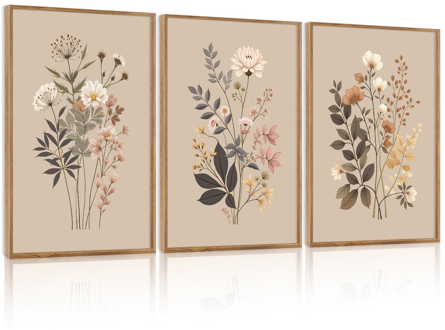 CHDITB Abstract Minimalist Framed Canvas Wall Art Set Of 3, Modern Mid Century Wall Decor, Geometric Line Textured Inspired Artwork, Neutral Art Print For Living Room Office Bedroom Decor (12X16 Inch)