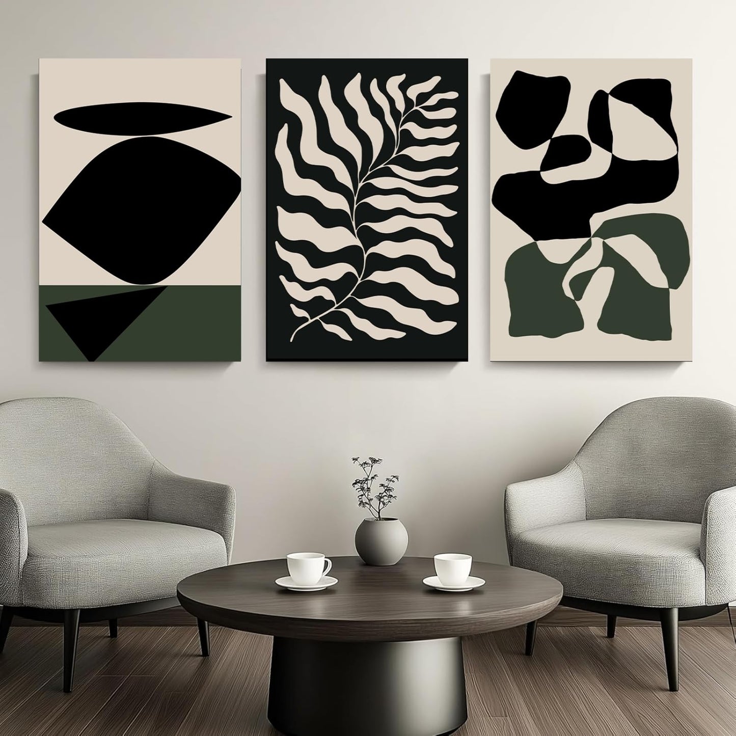 Wivsev Boho Abstract Wall Art,Minimalist Wall Art,Black Neutral Flower Botanical Wall Decor for Bedroom,Livingroom,Office (16" x 24" x 3 pcs)