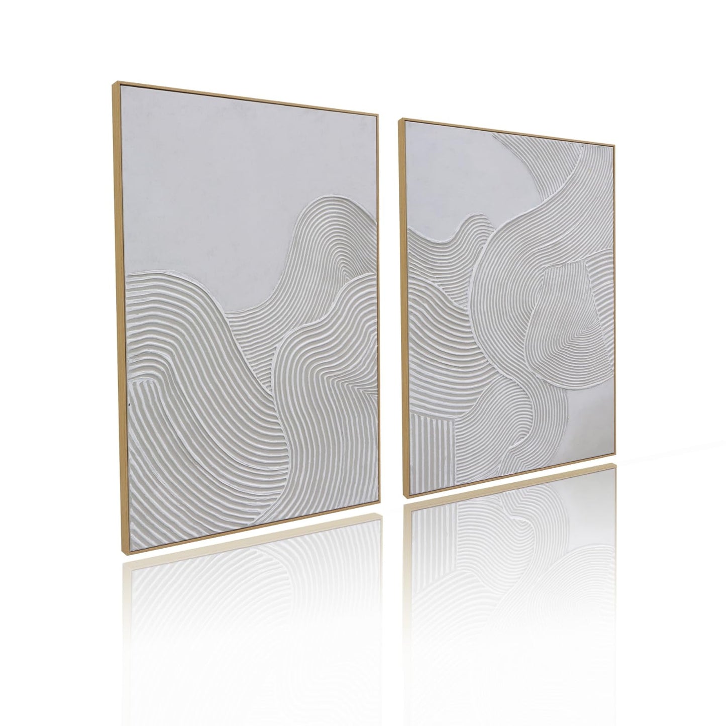 Zessonic Neutral Minimalist Textured 3D Wall Art Abstract Hand-Painted Framed Wall Decor Geometric Artwork Canvas Paintings- Living Room Bedroom Office - Modern Boho Neutral Line 16"x24" 3 piece