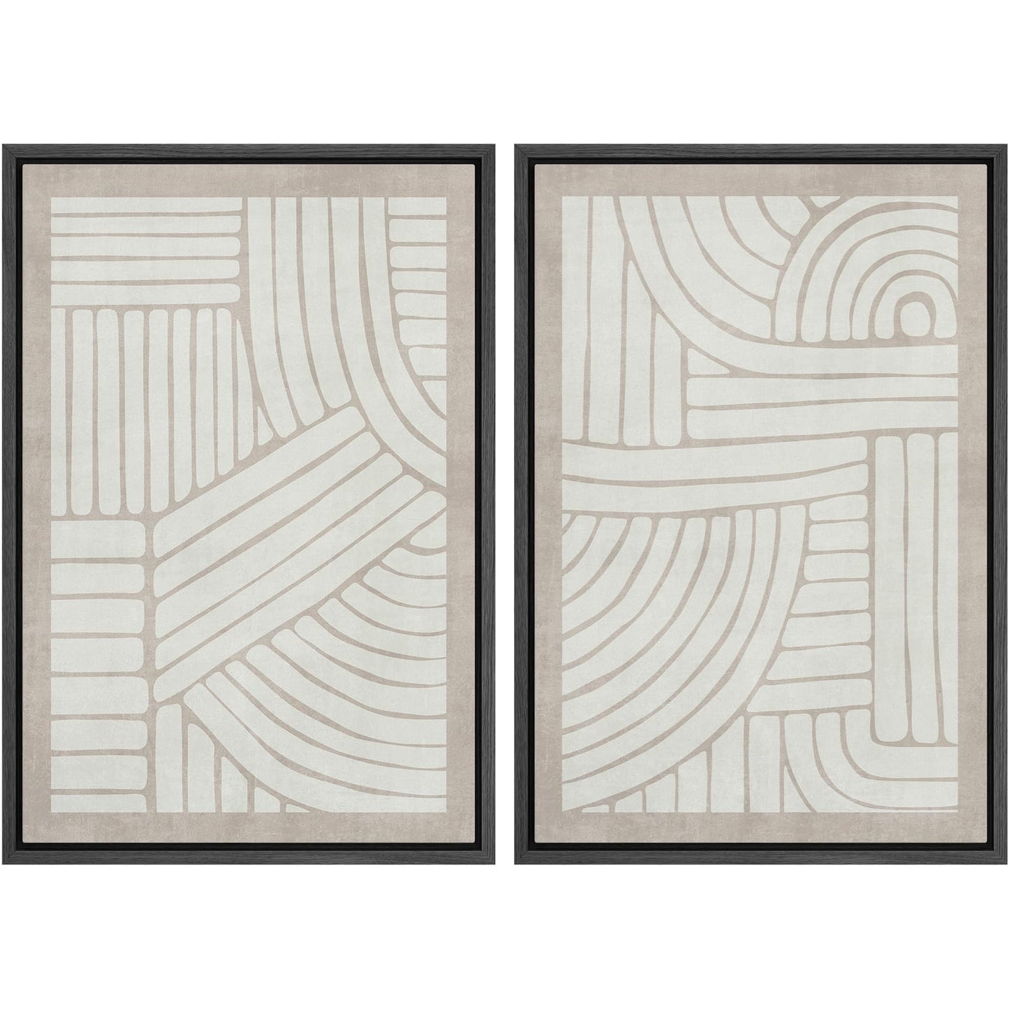 SIGNWIN Framed Canvas Print Wall Art Set Geometric Mid-Century Spiral Collage Abstract Shapes Cozy Neutral Minimal Decorative Nordic Zen Bohemian for Living Room, Bedroom, Office - 16"x24"x2 Black