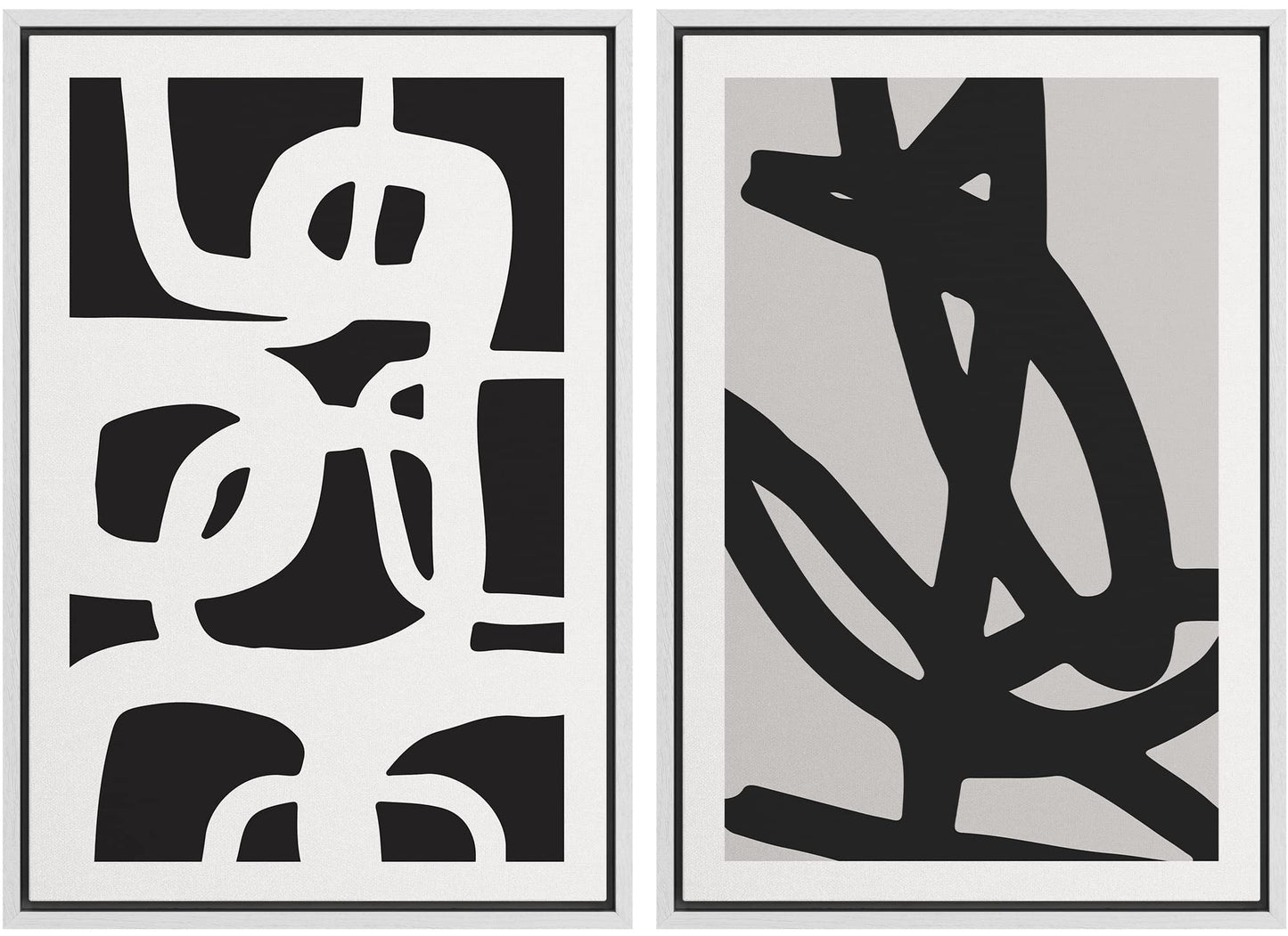SIGNWIN Framed Canvas Print Wall Art Set Geometric Mid-Century Spiral Collage Abstract Shapes Cozy Neutral Minimal Decorative Nordic Zen Bohemian for Living Room, Bedroom, Office - 16"x24"x2 Black