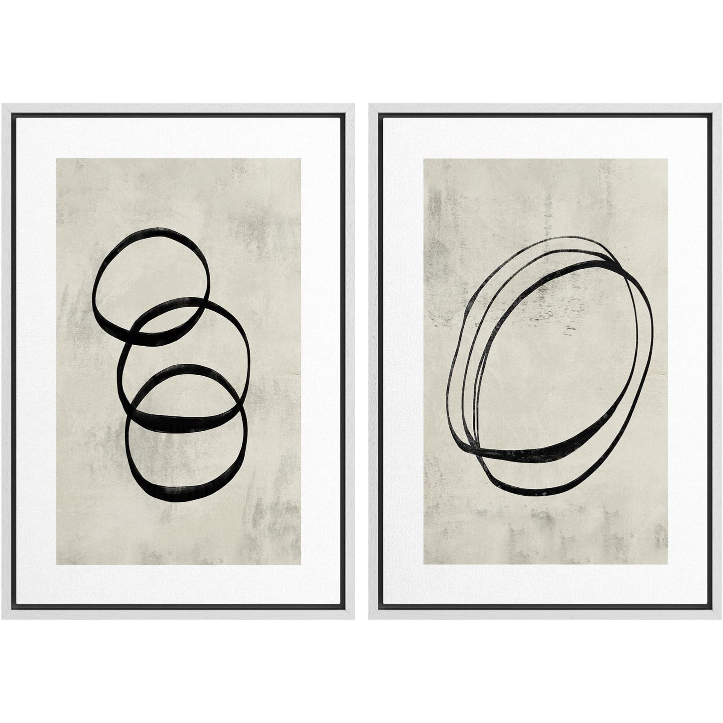 SIGNWIN Framed Canvas Print Wall Art Set Geometric Mid-Century Spiral Collage Abstract Shapes Cozy Neutral Minimal Decorative Nordic Zen Bohemian for Living Room, Bedroom, Office - 16"x24"x2 Black