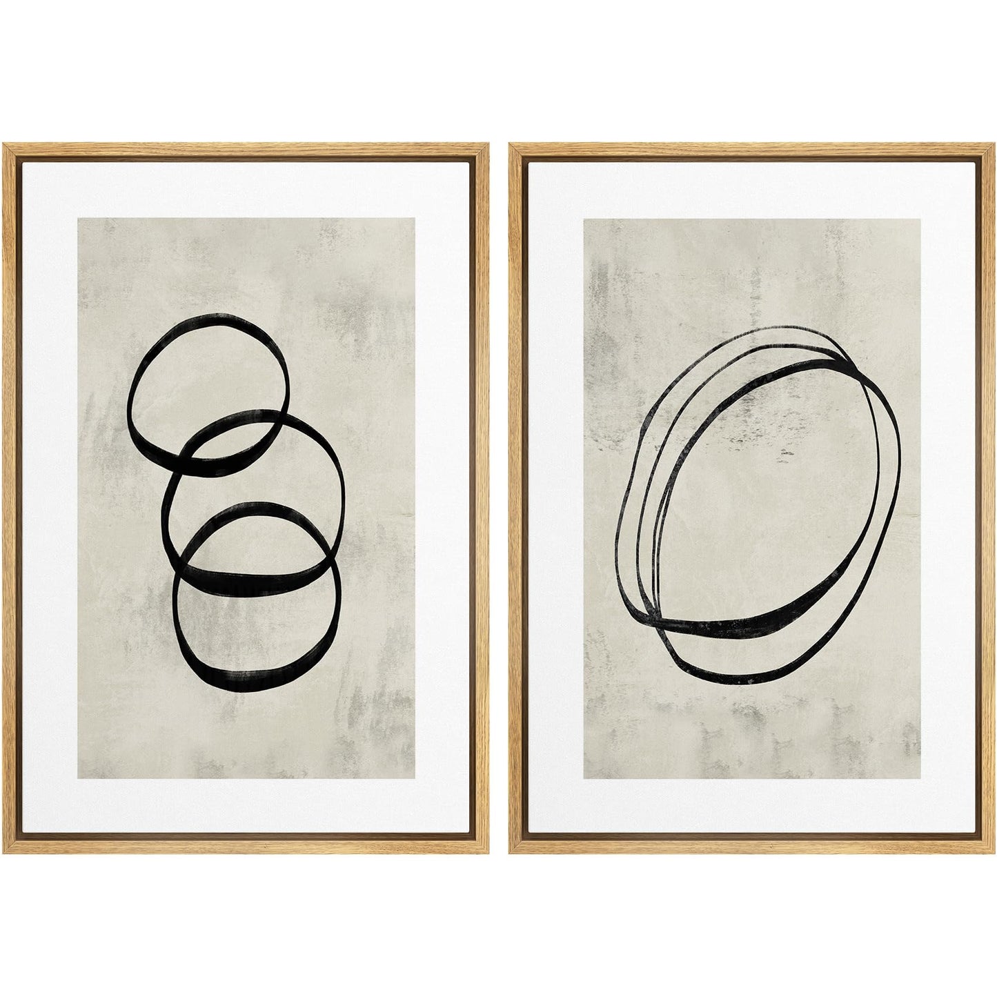 SIGNWIN Framed Canvas Print Wall Art Set Geometric Mid-Century Spiral Collage Abstract Shapes Cozy Neutral Minimal Decorative Nordic Zen Bohemian for Living Room, Bedroom, Office - 16"x24"x2 Black