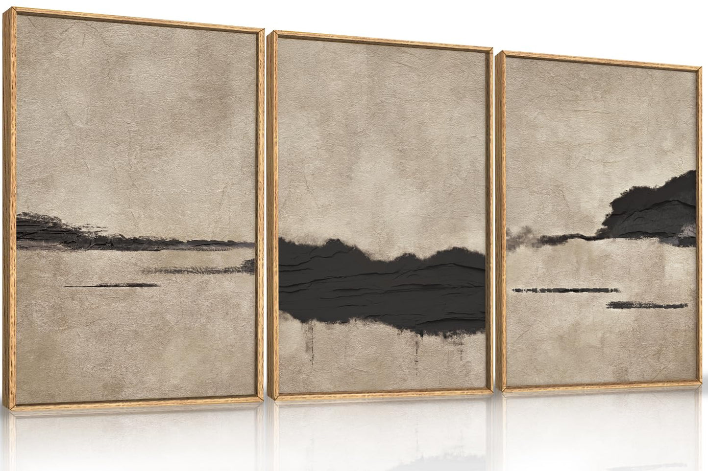 Large Abstract Black and Beige Framed Canvas Wall Art,Minimalist Geometric Lines Wall Decor,Cozy Neutral Shapes Artwork,Modern Lines Dots Art Print for Living Room,Bedroom,Office- 16"x24"x3