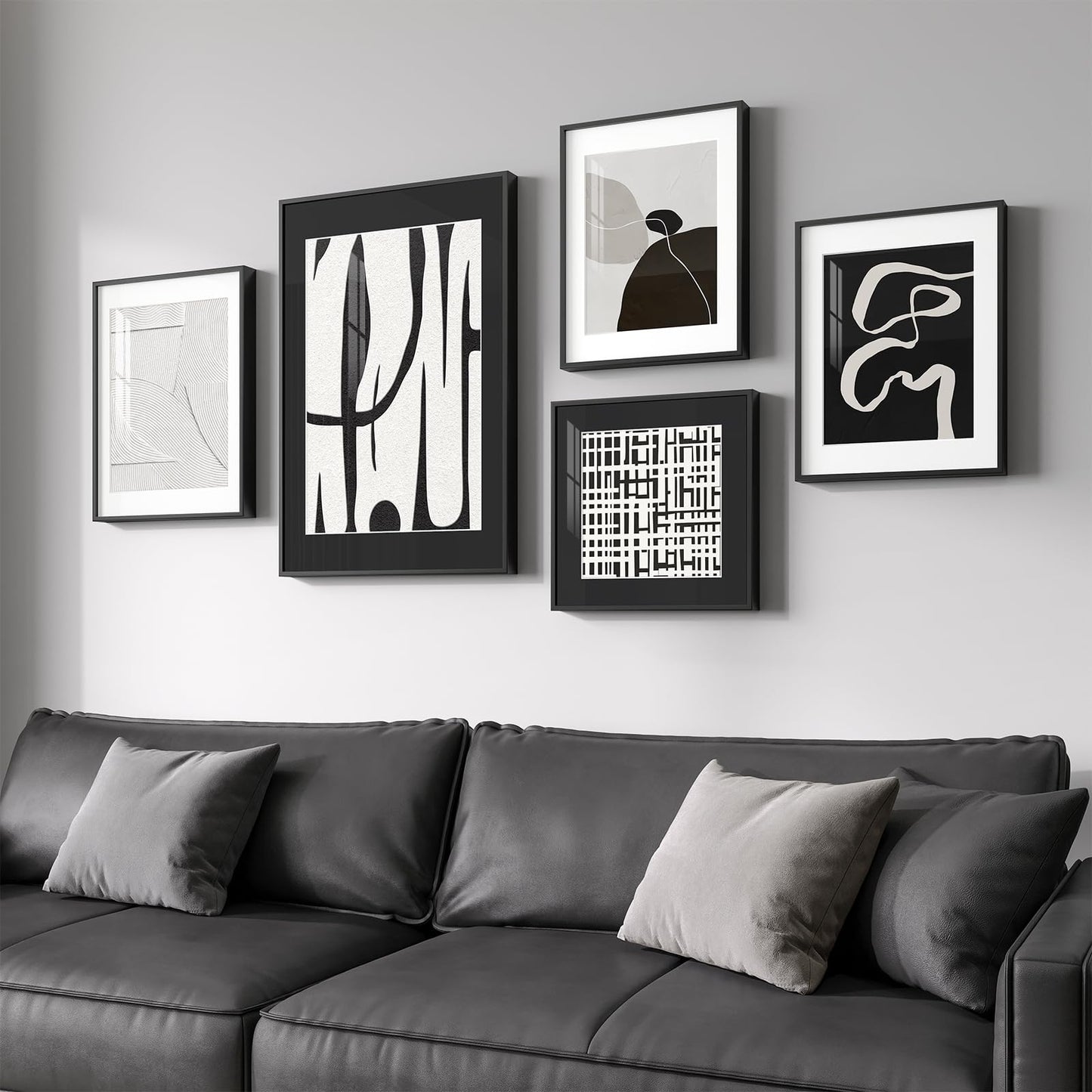 Framed Boho Black and White Abstract Wall Art, Set of 6 Modern Canvas Prints Paintings Artwork for Walls, Minimalist Geometric Pictures for Living Room Bedroom Office Bathroom Wall Decor 11x14 Inch
