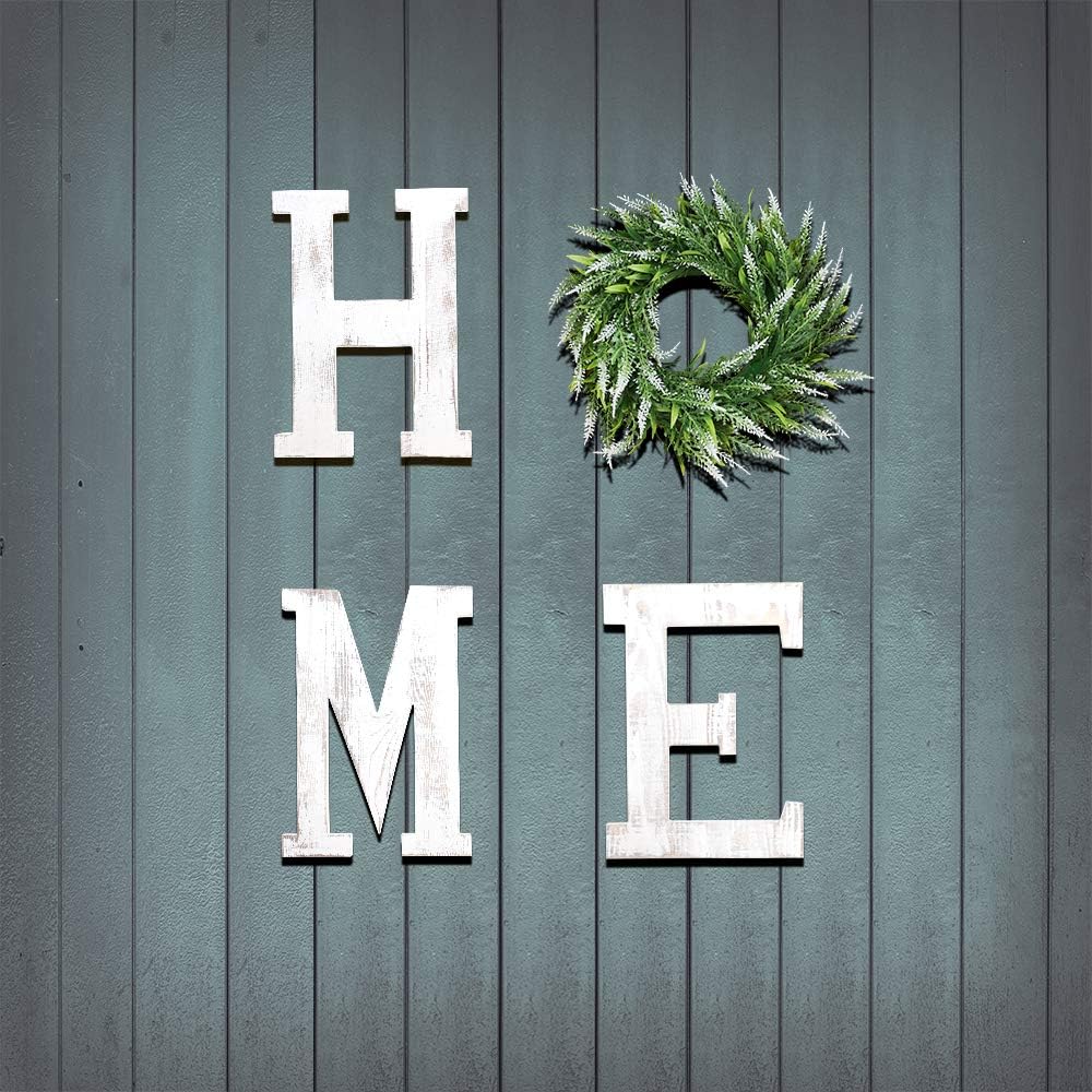 LOSOUR Farmhouse Decor Wood Letters - Wreath with Decorative Home Sign for Living Room, Entry Way, Kitchen (White)