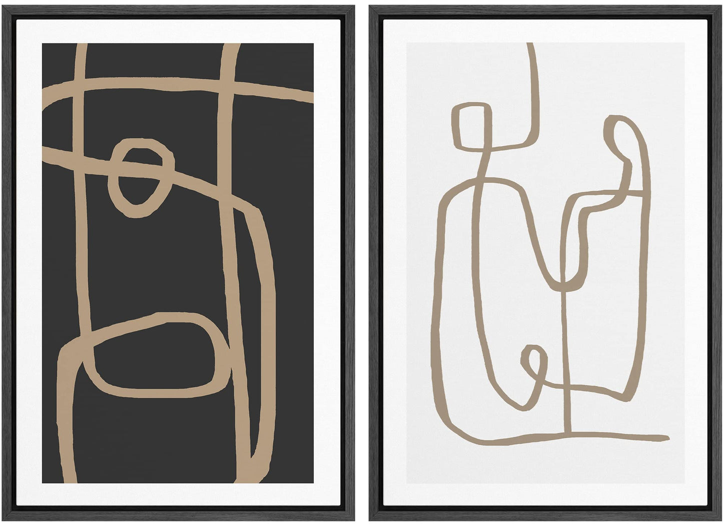 SIGNWIN Framed Canvas Print Wall Art Set Geometric Mid-Century Spiral Collage Abstract Shapes Cozy Neutral Minimal Decorative Nordic Zen Bohemian for Living Room, Bedroom, Office - 16"x24"x2 Black