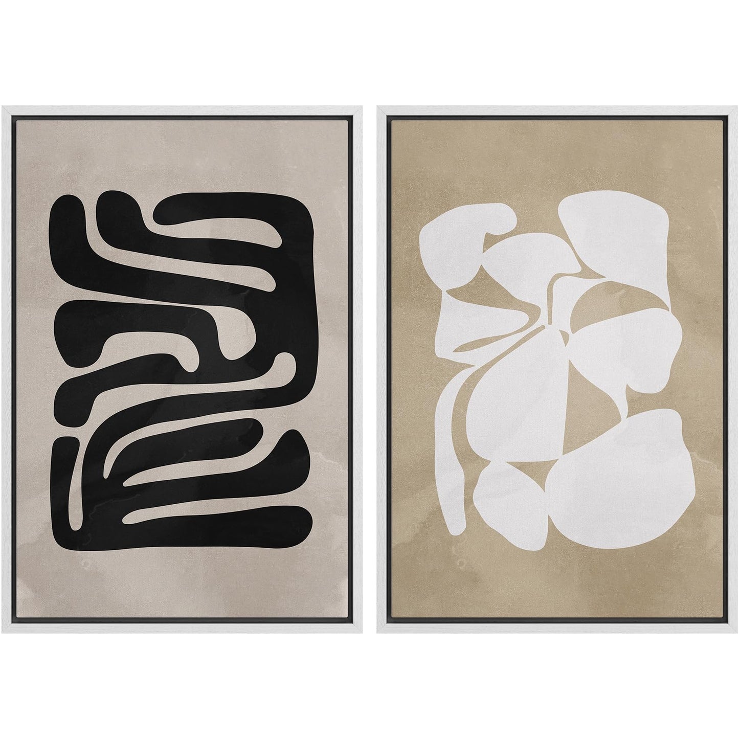 SIGNWIN Framed Canvas Print Wall Art Set Geometric Mid-Century Spiral Collage Abstract Shapes Cozy Neutral Minimal Decorative Nordic Zen Bohemian for Living Room, Bedroom, Office - 16"x24"x2 Black