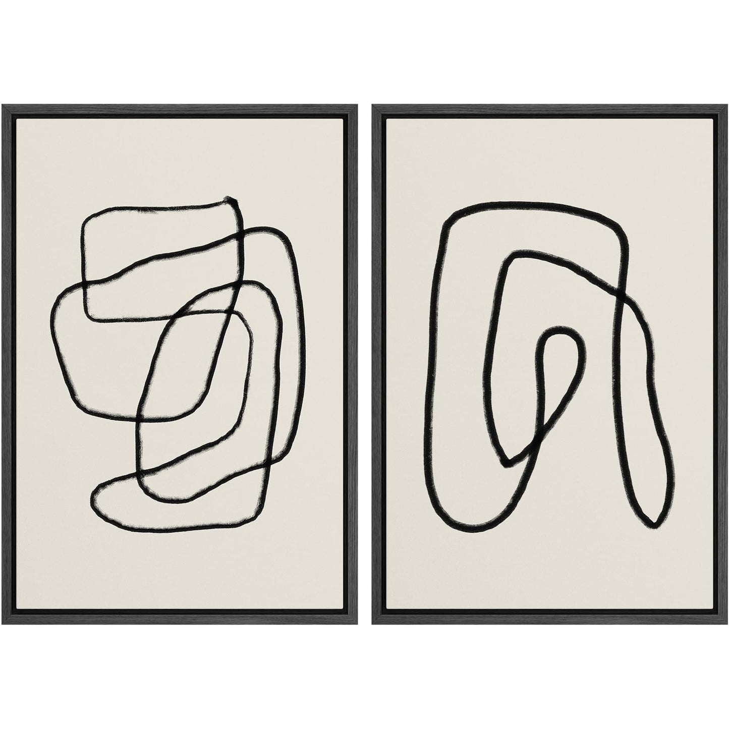 SIGNWIN Framed Canvas Print Wall Art Set Geometric Mid-Century Spiral Collage Abstract Shapes Cozy Neutral Minimal Decorative Nordic Zen Bohemian for Living Room, Bedroom, Office - 16"x24"x2 Black