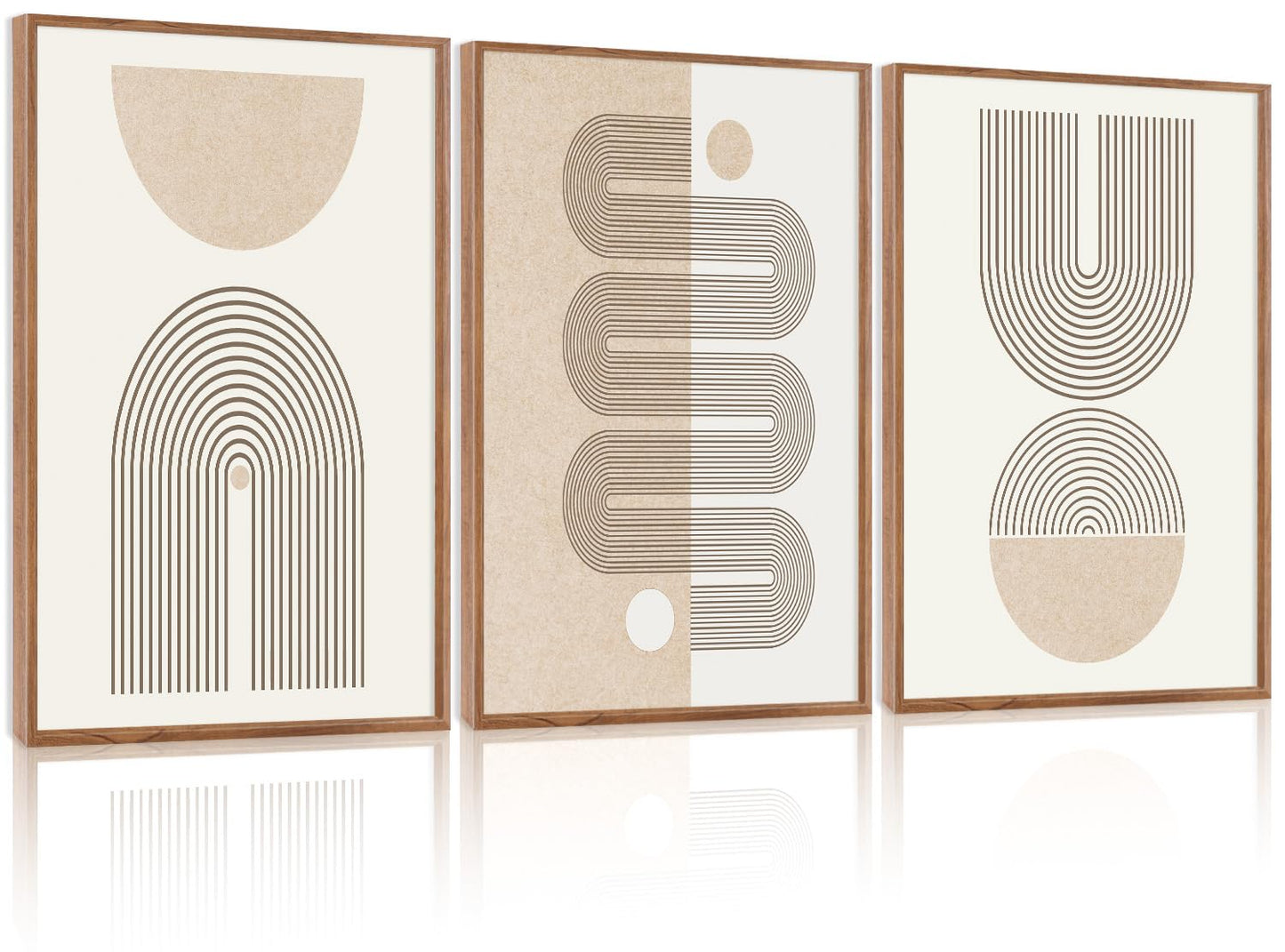 CHDITB Abstract Minimalist Framed Canvas Wall Art Set Of 3, Modern Mid Century Wall Decor, Geometric Line Textured Inspired Artwork, Neutral Art Print For Living Room Office Bedroom Decor (12X16 Inch)