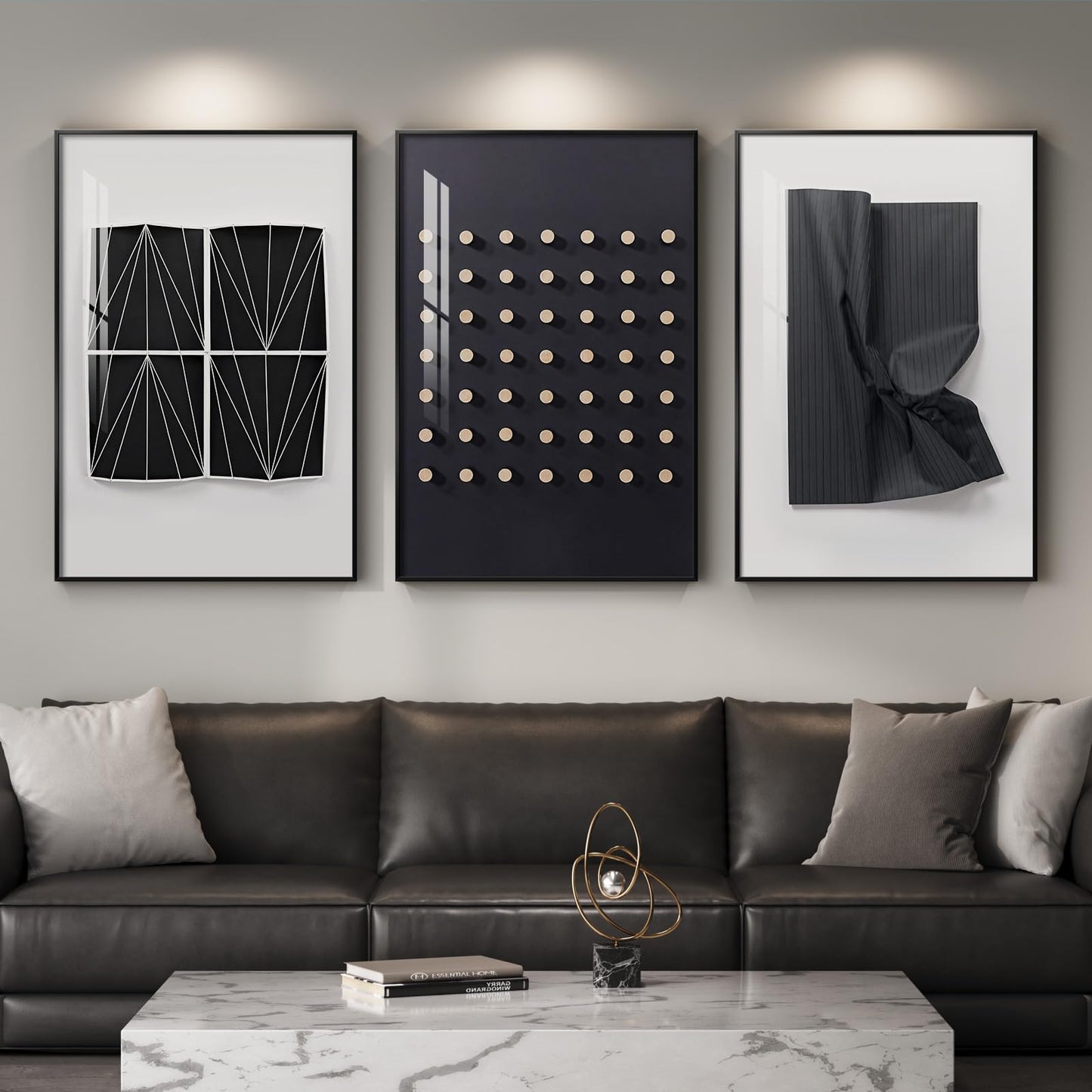 3-Piece 24×36" Gold Geometric Framed Wall Art Luxury Modern Decor for Living Room Office