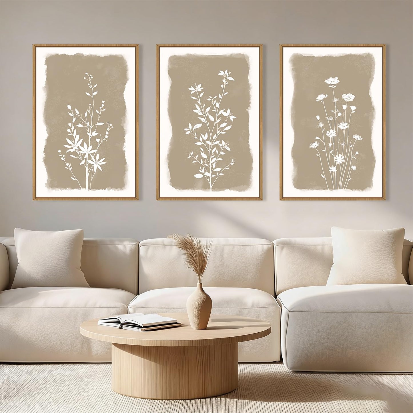 Large Abstract Black and Beige Framed Canvas Wall Art,Minimalist Geometric Lines Wall Decor,Cozy Neutral Shapes Artwork,Modern Lines Dots Art Print for Living Room,Bedroom,Office- 16"x24"x3