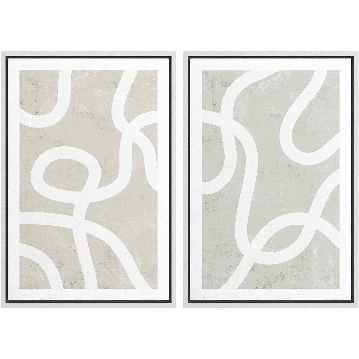 SIGNWIN Framed Canvas Print Wall Art Set Geometric Mid-Century Spiral Collage Abstract Shapes Cozy Neutral Minimal Decorative Nordic Zen Bohemian for Living Room, Bedroom, Office - 16"x24"x2 Black