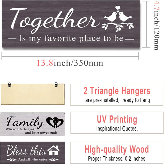 4 pcs home wall decor house decor "THIS IS US/TOGETHER/BLESS THIS HOME/FAMILY", wall decor living room family sign Rustic Wooden Farmhouse Art 13.8x4.72inch