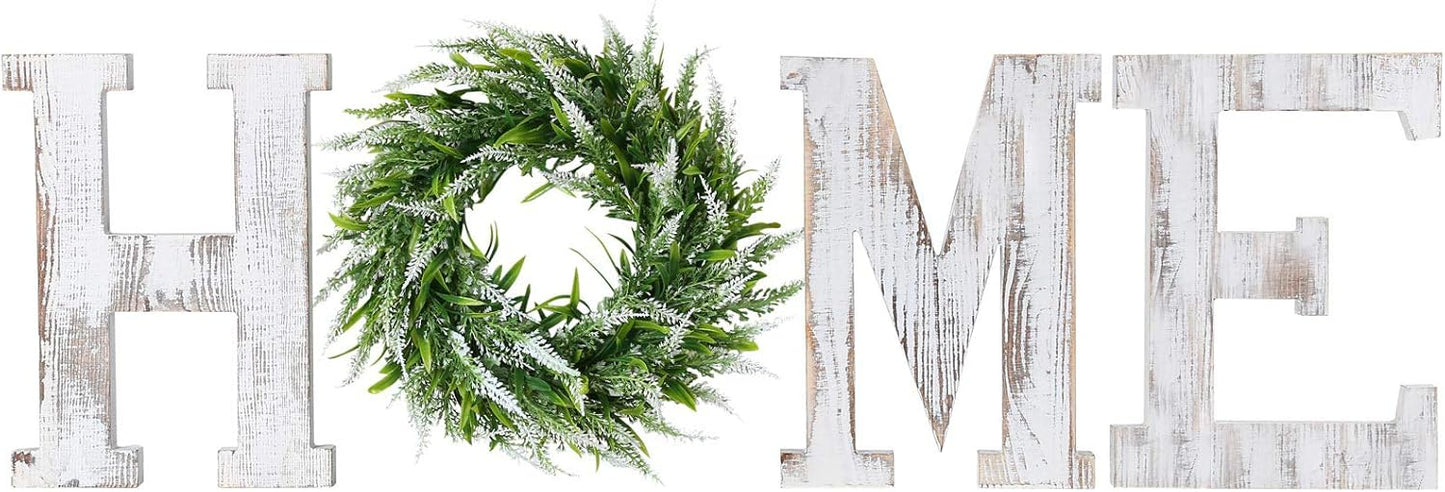 LOSOUR Farmhouse Decor Wood Letters - Wreath with Decorative Home Sign for Living Room, Entry Way, Kitchen (White)