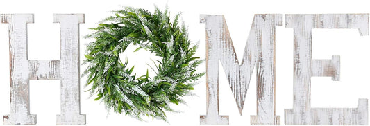 LOSOUR Farmhouse Decor Wood Letters - Wreath with Decorative Home Sign for Living Room, Entry Way, Kitchen (White)