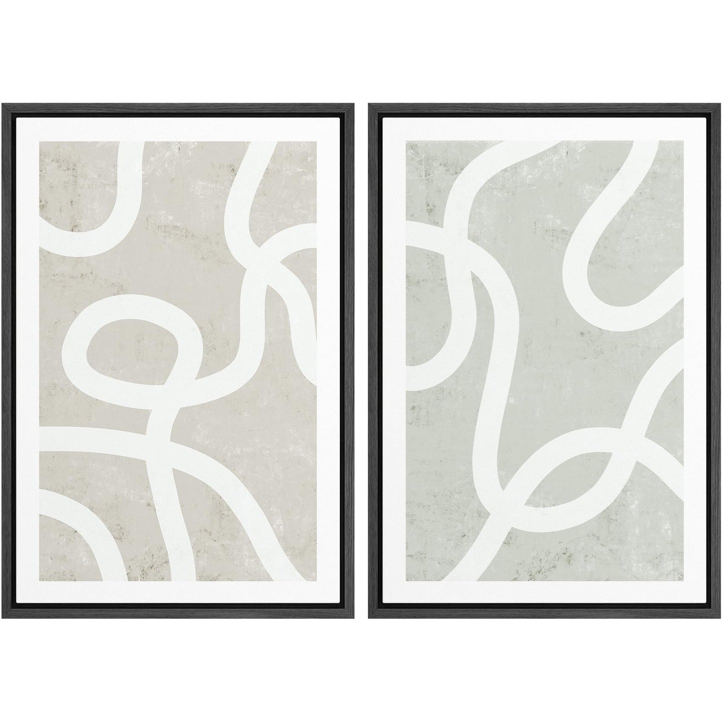 SIGNWIN Framed Canvas Print Wall Art Set Geometric Mid-Century Spiral Collage Abstract Shapes Cozy Neutral Minimal Decorative Nordic Zen Bohemian for Living Room, Bedroom, Office - 16"x24"x2 Black