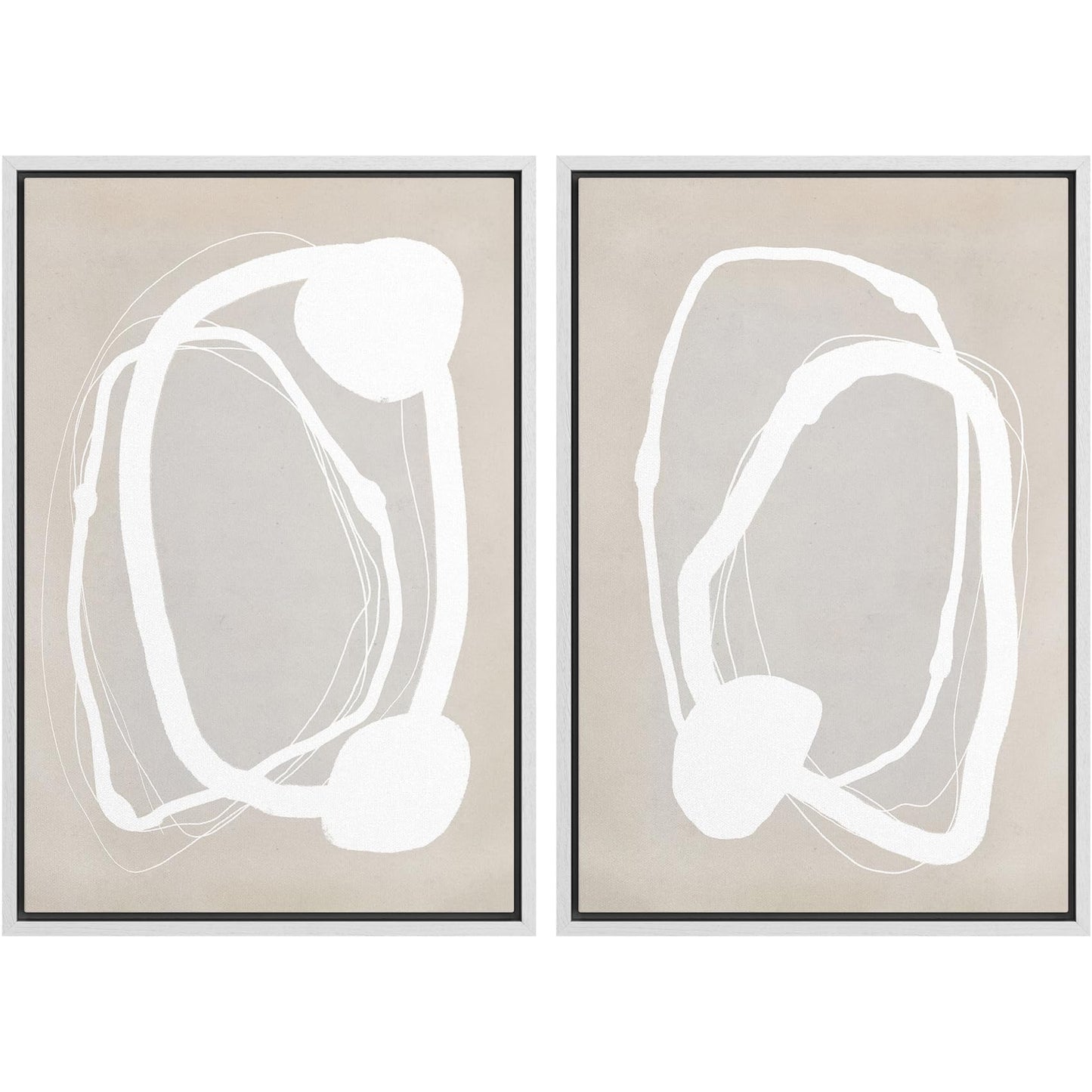 SIGNWIN Framed Canvas Print Wall Art Set Geometric Mid-Century Spiral Collage Abstract Shapes Cozy Neutral Minimal Decorative Nordic Zen Bohemian for Living Room, Bedroom, Office - 16"x24"x2 Black