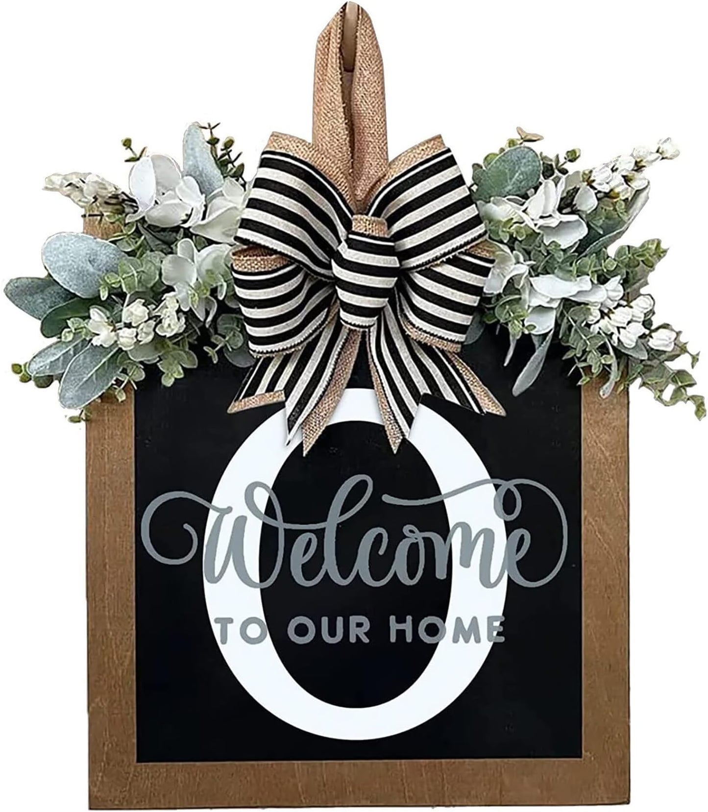 Last Name All Year Round Front Door Wreath with 26 Initial Letter Welcome Sign All Seasons Eucalyptus Garland and Bow ，Farmhouse, Porch, for Spring Summer Fall All Seasons Holiday Halloween Christmas. (M)