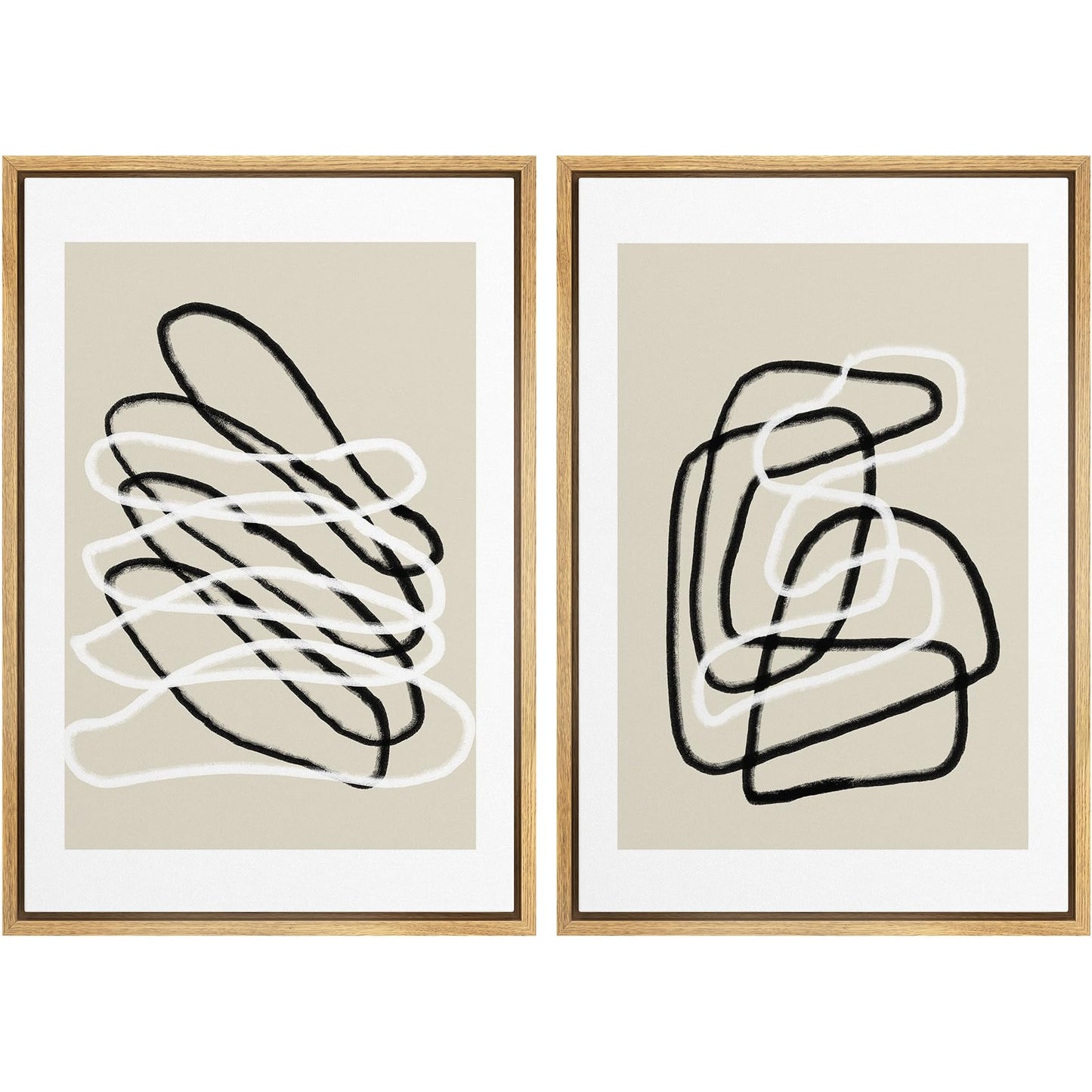 SIGNWIN Framed Canvas Print Wall Art Set Geometric Mid-Century Spiral Collage Abstract Shapes Cozy Neutral Minimal Decorative Nordic Zen Bohemian for Living Room, Bedroom, Office - 16"x24"x2 Black