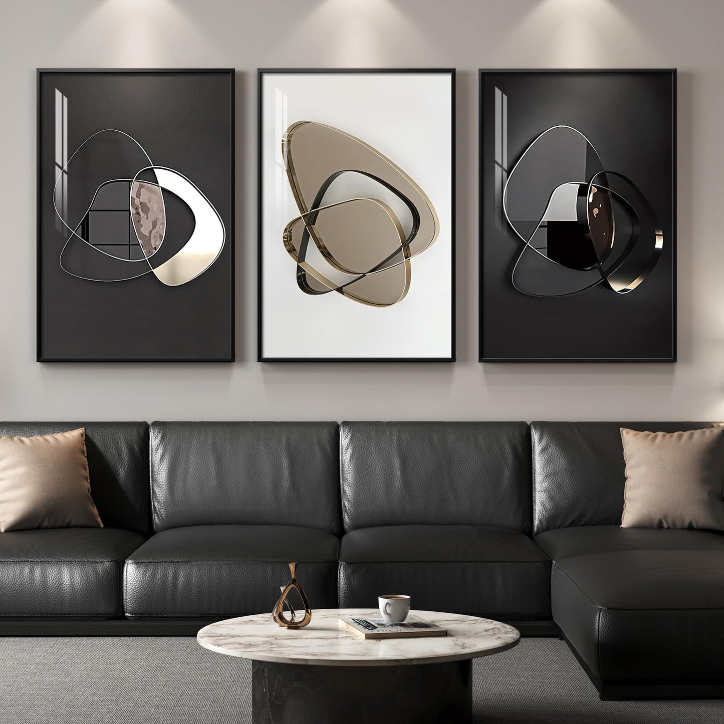 3-Piece 24×36" Gold Geometric Framed Wall Art Luxury Modern Decor for Living Room Office