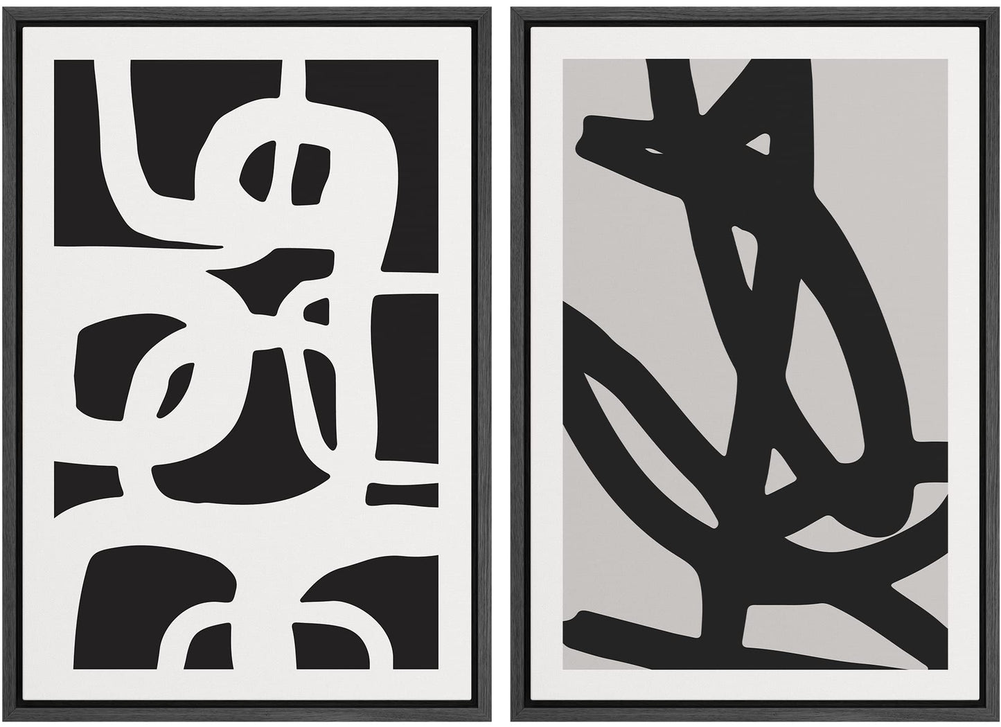 SIGNWIN Framed Canvas Print Wall Art Set Geometric Mid-Century Spiral Collage Abstract Shapes Cozy Neutral Minimal Decorative Nordic Zen Bohemian for Living Room, Bedroom, Office - 16"x24"x2 Black