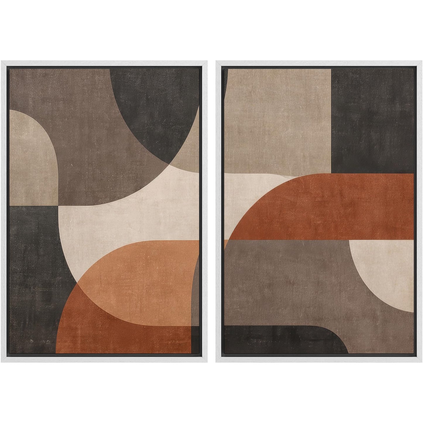 SIGNWIN Framed Canvas Print Wall Art Set Geometric Mid-Century Spiral Collage Abstract Shapes Cozy Neutral Minimal Decorative Nordic Zen Bohemian for Living Room, Bedroom, Office - 16"x24"x2 Black