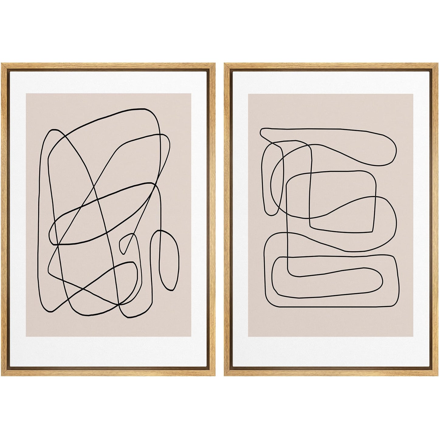 SIGNWIN Framed Canvas Print Wall Art Set Geometric Mid-Century Spiral Collage Abstract Shapes Cozy Neutral Minimal Decorative Nordic Zen Bohemian for Living Room, Bedroom, Office - 16"x24"x2 Black