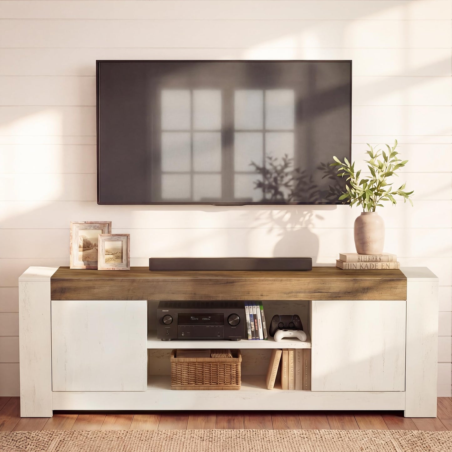 VASAGLE TV Stand, Farmhouse Entertainment Center with Storage Cabinets, Media Console Table for Living Room, Bedroom, for 65 Inch TV, 58 x 15.7 x 23.6 Inches, Honey Brown ULTV623K101S
