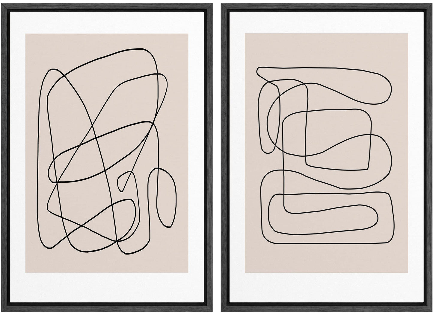 SIGNWIN Framed Canvas Print Wall Art Set Geometric Mid-Century Spiral Collage Abstract Shapes Cozy Neutral Minimal Decorative Nordic Zen Bohemian for Living Room, Bedroom, Office - 16"x24"x2 Black