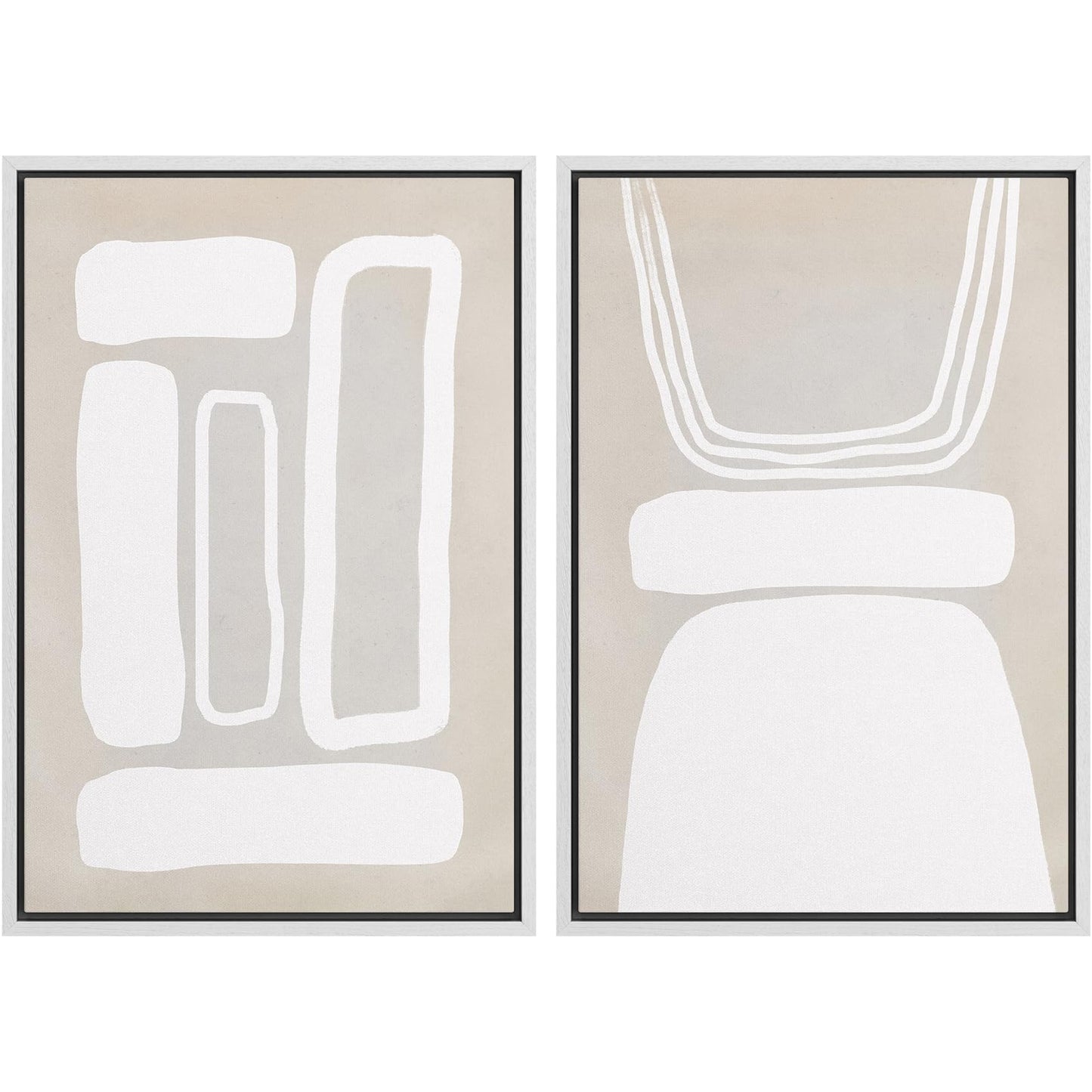 SIGNWIN Framed Canvas Print Wall Art Set Geometric Mid-Century Spiral Collage Abstract Shapes Cozy Neutral Minimal Decorative Nordic Zen Bohemian for Living Room, Bedroom, Office - 16"x24"x2 Black