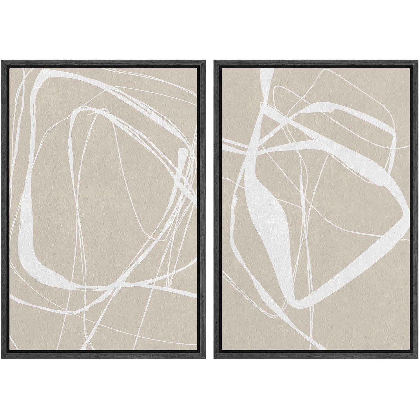 SIGNWIN Framed Canvas Print Wall Art Set Geometric Mid-Century Spiral Collage Abstract Shapes Cozy Neutral Minimal Decorative Nordic Zen Bohemian for Living Room, Bedroom, Office - 16"x24"x2 Black