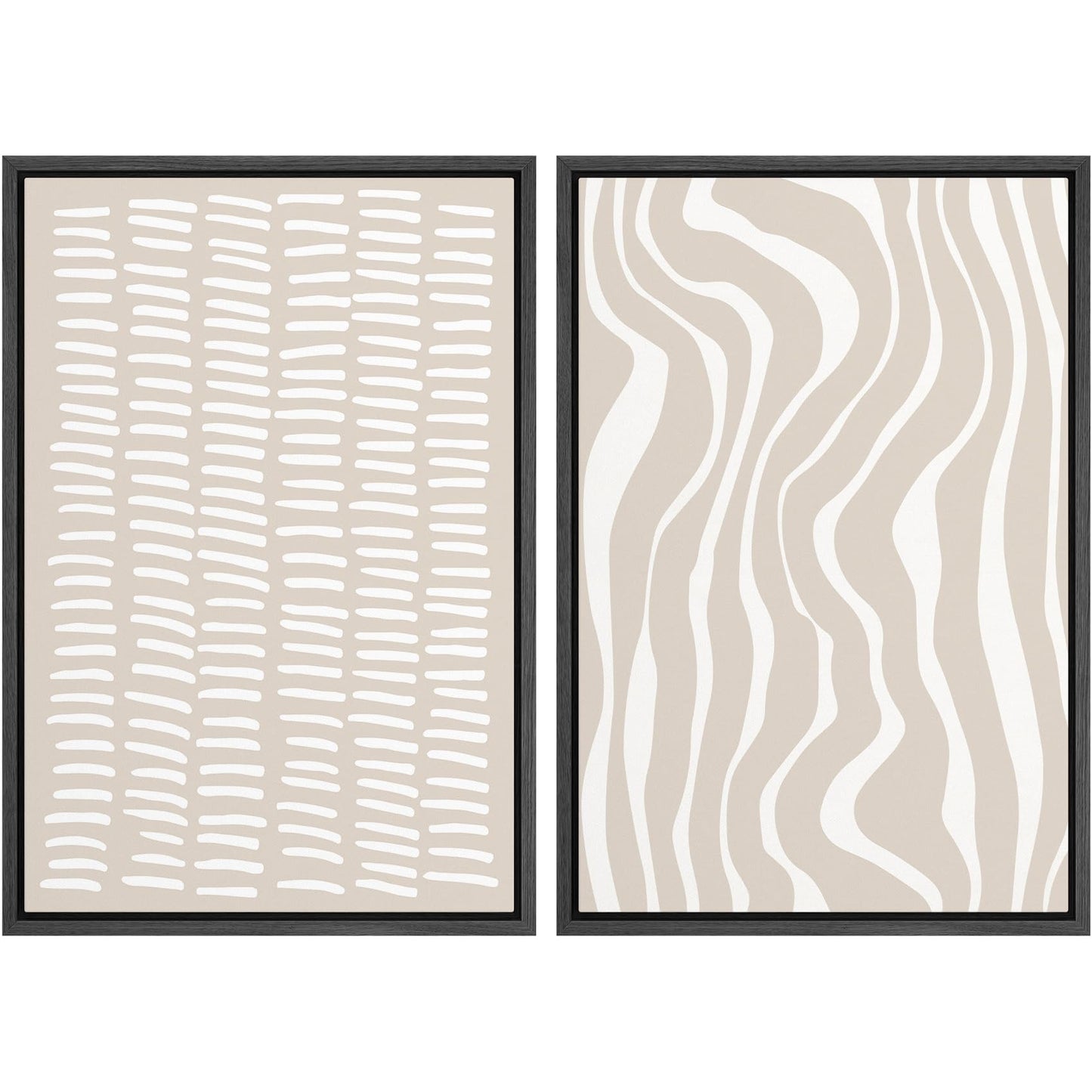 SIGNWIN Framed Canvas Print Wall Art Set Geometric Mid-Century Spiral Collage Abstract Shapes Cozy Neutral Minimal Decorative Nordic Zen Bohemian for Living Room, Bedroom, Office - 16"x24"x2 Black