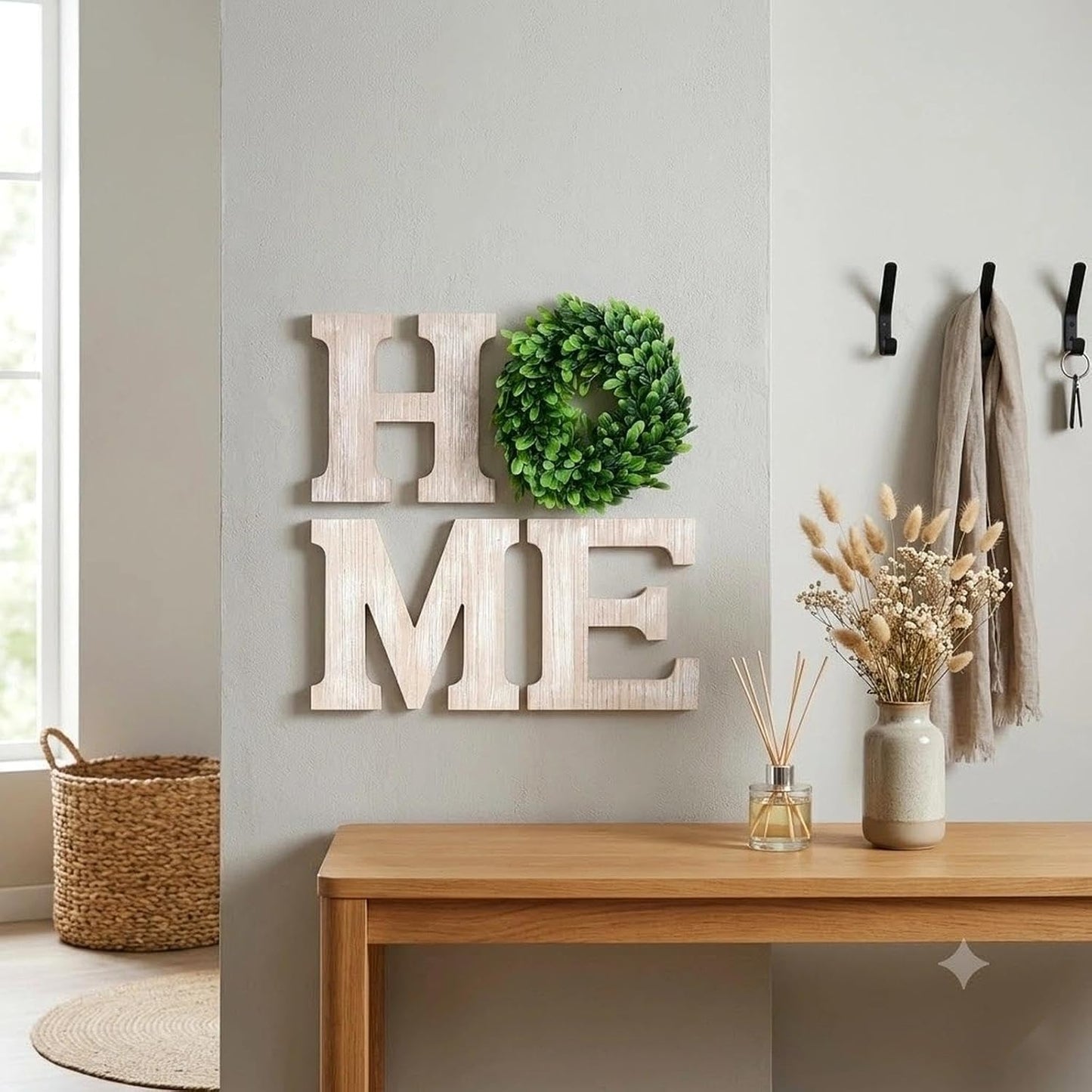 LOGOFUN Farmhouse Wall Home Sign Rustic Home Sign with Wreath Wooden Homes Hanging Letters Wall Art Wood Signs Decor for Living Room Kitchen