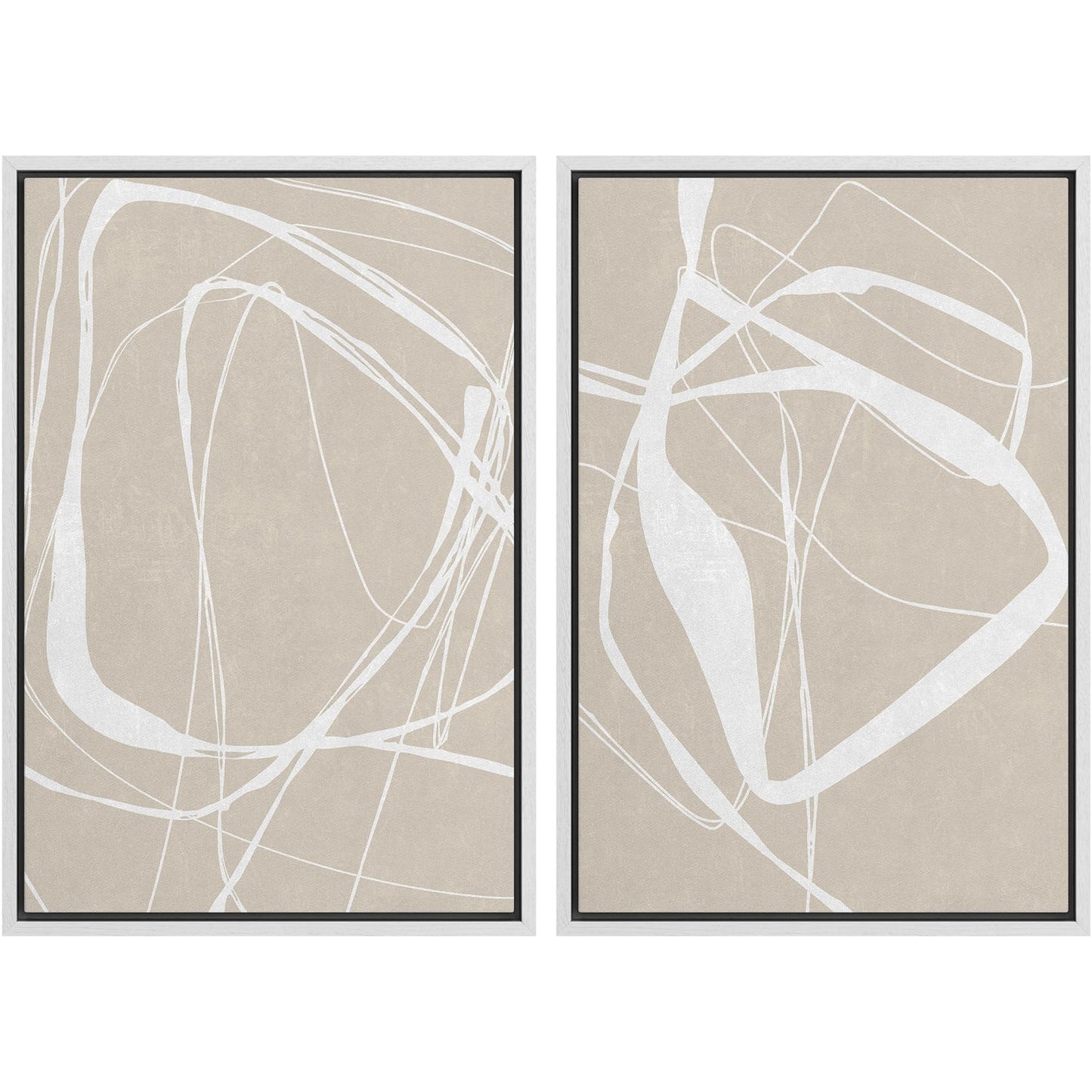 SIGNWIN Framed Canvas Print Wall Art Set Geometric Mid-Century Spiral Collage Abstract Shapes Cozy Neutral Minimal Decorative Nordic Zen Bohemian for Living Room, Bedroom, Office - 16"x24"x2 Black