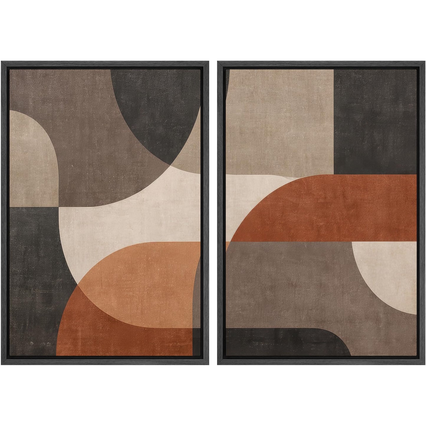 SIGNWIN Framed Canvas Print Wall Art Set Geometric Mid-Century Spiral Collage Abstract Shapes Cozy Neutral Minimal Decorative Nordic Zen Bohemian for Living Room, Bedroom, Office - 16"x24"x2 Black