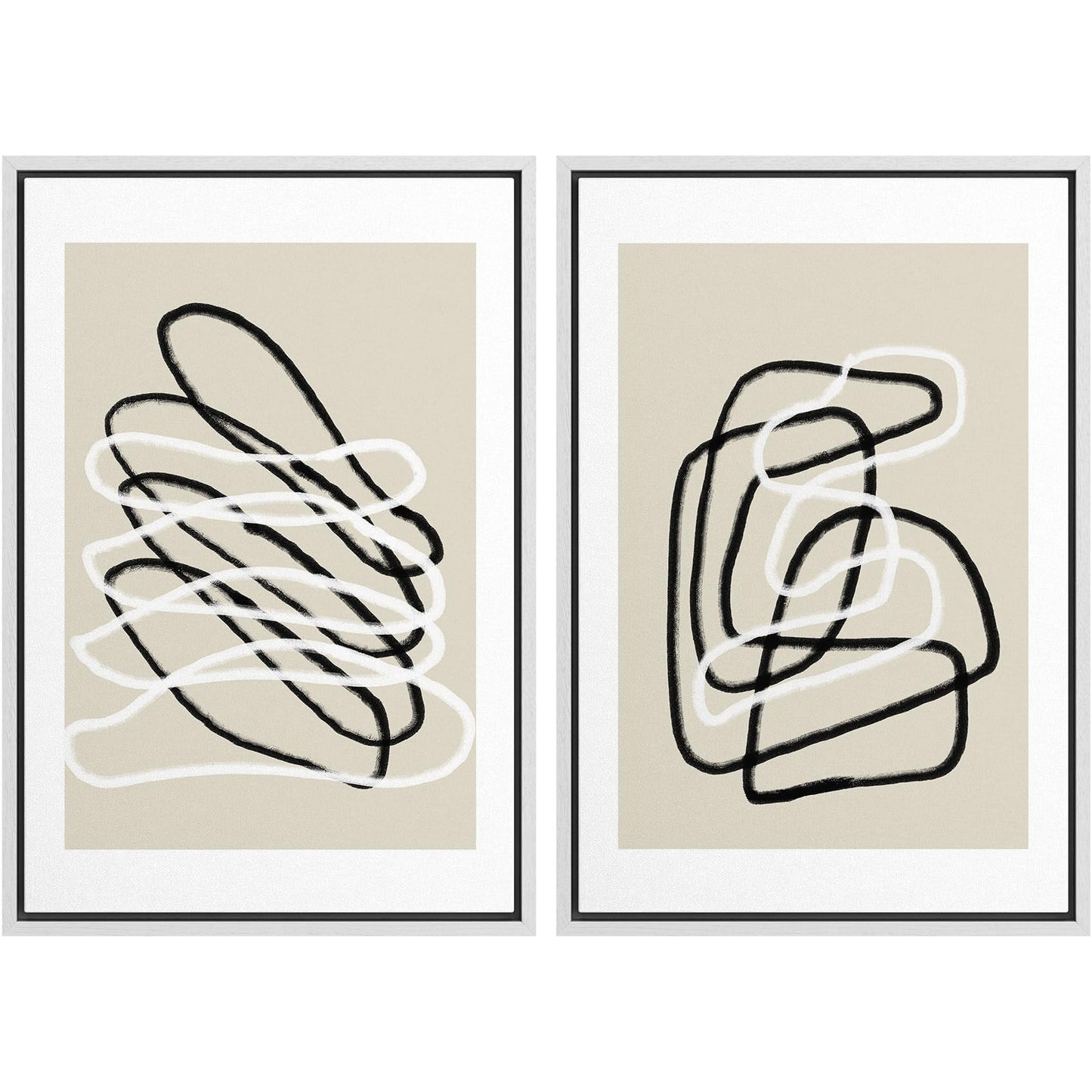 SIGNWIN Framed Canvas Print Wall Art Set Geometric Mid-Century Spiral Collage Abstract Shapes Cozy Neutral Minimal Decorative Nordic Zen Bohemian for Living Room, Bedroom, Office - 16"x24"x2 Black