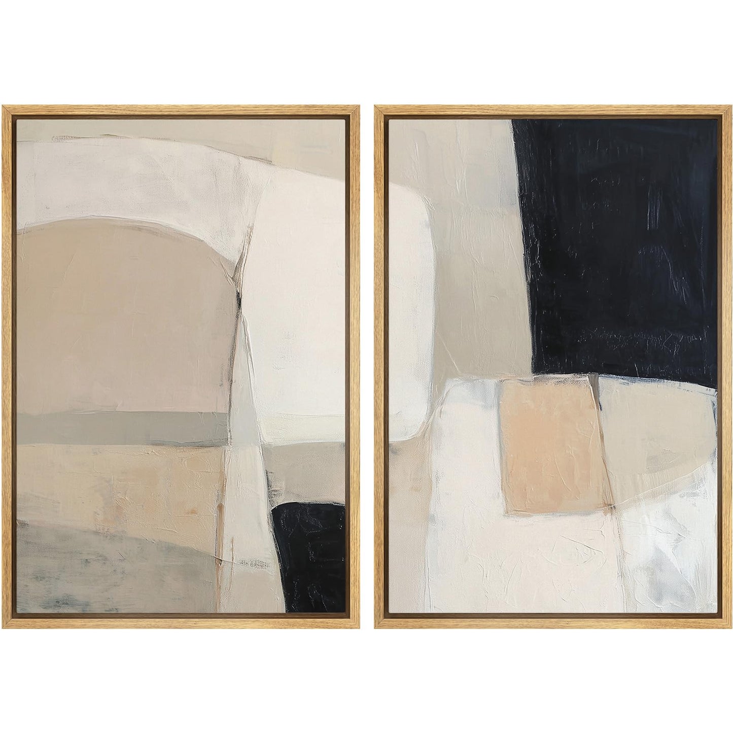 SIGNWIN Framed Canvas Print Wall Art Set Geometric Mid-Century Spiral Collage Abstract Shapes Cozy Neutral Minimal Decorative Nordic Zen Bohemian for Living Room, Bedroom, Office - 16"x24"x2 Black