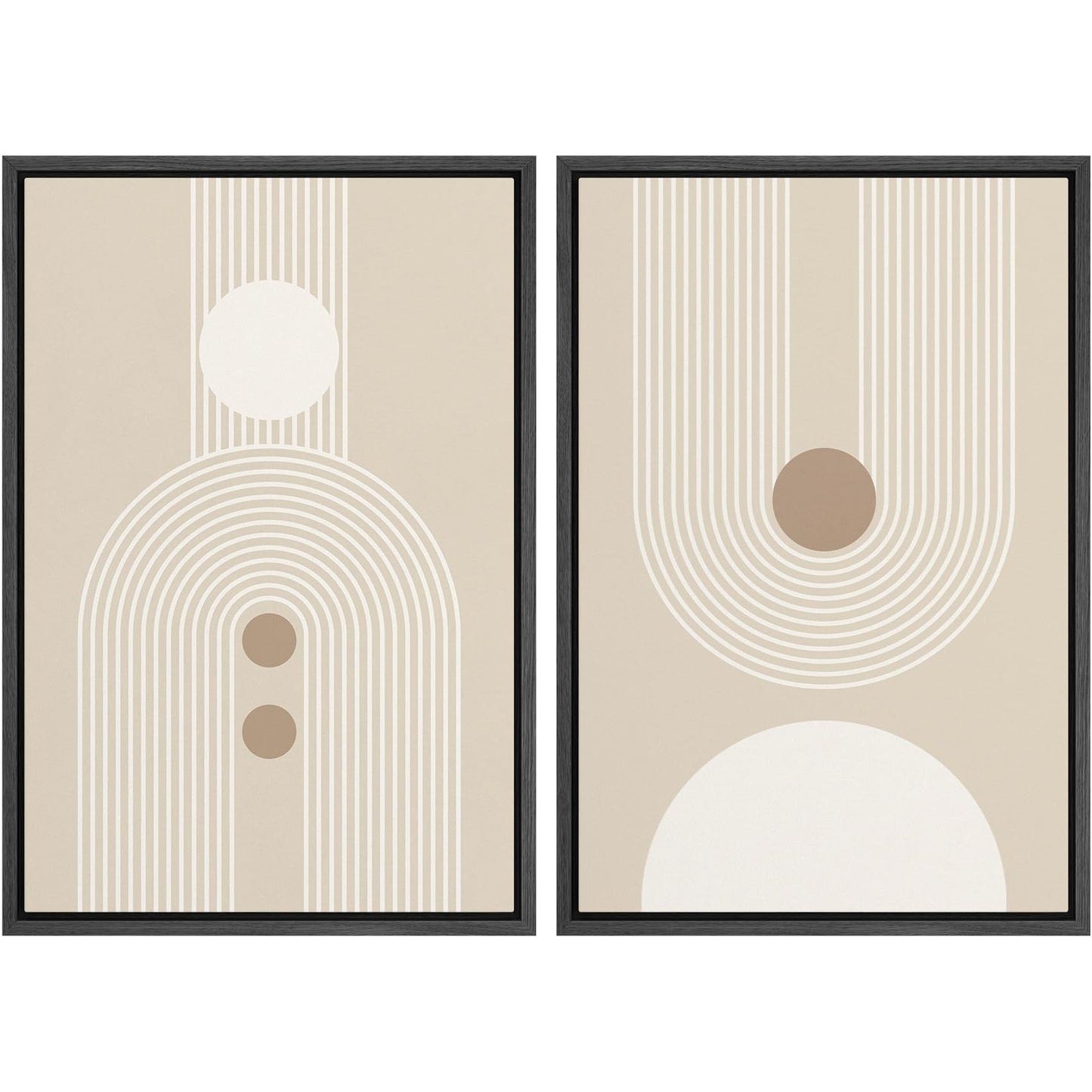 SIGNWIN Framed Canvas Print Wall Art Set Geometric Mid-Century Spiral Collage Abstract Shapes Cozy Neutral Minimal Decorative Nordic Zen Bohemian for Living Room, Bedroom, Office - 16"x24"x2 Black